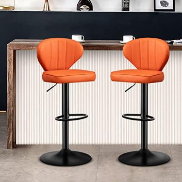 Imagem de Bancos de bar, Banquetas de Bar Giratórias, Banqueta com Encosto, Barra de Cozinha, Conjunto de 2 Cadeiras de Bar, Banqueta de Café da Manhã para Cozinha, Banqueta Ajustável em Altura, Laranja