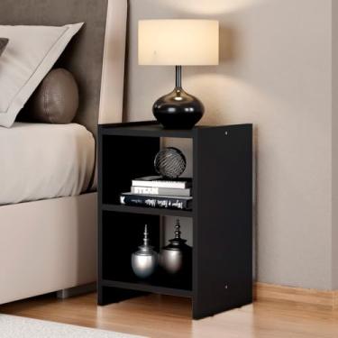 Imagem de Mesa de Cabeceira Pequena 30x45cm - Criado Mudo Compacto com Prateleira, Ideal para Quartos com Pouco Espaço(Preto)