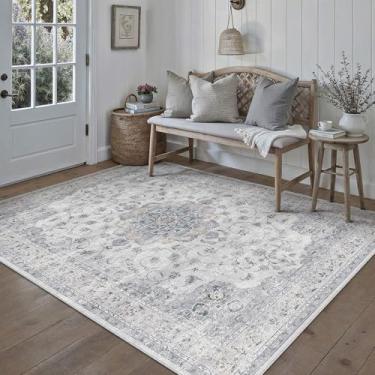 Imagem de HUGEAR Tapetes laváveis na máquina, 12 x 20 cm, vintage, azul, sala de estar, quarto, estilo neutro, antiderrapante, resistente a manchas, tapete para escritório, casa, retrô, estética, decoração