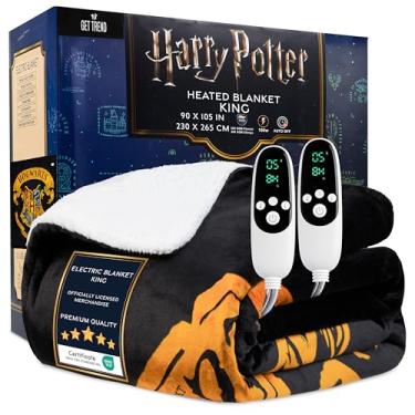 Imagem de Get Trend Cobertor elétrico Harry Potter 230 x 265 cm, cobertor aquecido de lã sherpa macio e luxuoso, 9 configurações de calor e temporizador de desligamento automático de 12 horas (Black Harry