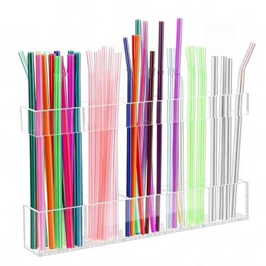 Imagem de Zoyiancy Suporte de canudo para porta de armário, organizador de canudo de acrílico grande de 24 cm com fita adesiva dupla face, dispensador de armazenamento de canudo reutilizável para armário de