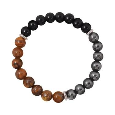 Imagem de Pulseira De Proteção Tripla De 8mm Com Olho De Tigre, Obsidiana Negra 