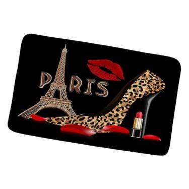 Imagem de Torre Eiffel Tapete de banho marrom salto alto batom dia dos namorados amor romântico moda menina moderno preto tapetes de banheiro capacho cozinha tapete de banheiro banheiro 45 x 75 cm