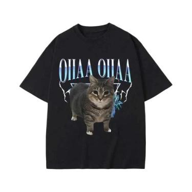 Imagem de Camiseta Feminina Divertida Com Estampa De Gato Giratório, Gráfico Fof