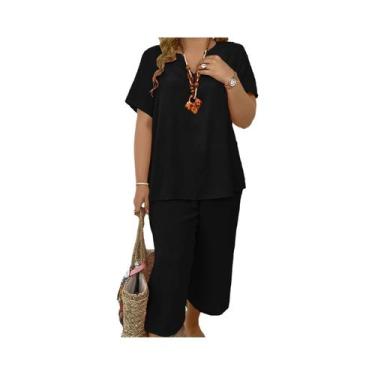 Imagem de Conjunto Casual Elegante Feminino plus Size Em Cor Sólida Com Blusa De
