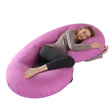 Imagem de Travesseiros de gravidez para dormir em forma de C, travesseiros de grávidas para dormir, travesseiro de corpo inteiro essencial para gravidez com zíper reversível lago azul (roxo)