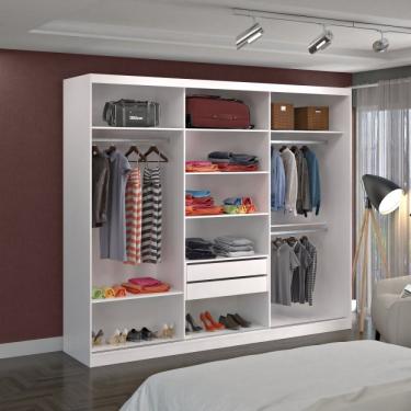Imagem de Guarda Roupa Casal 3 Portas De Correr 2 Gavetas Mdf Mm7318 Siena Móveis Branco