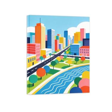 Imagem de Pôster paisagem - Rio Cidade Colorido - Impressões em Tela - Imagem Moderna Natureza para Sala de Estar Decoração 50x65cm Tela Embrulhada