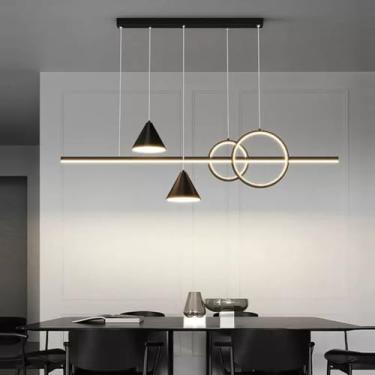 Imagem de Lustre de LED para mesa de jantar, brilhante e luxuoso, lustre circular de LED criativo, simples e longo (preto, 120 cm)