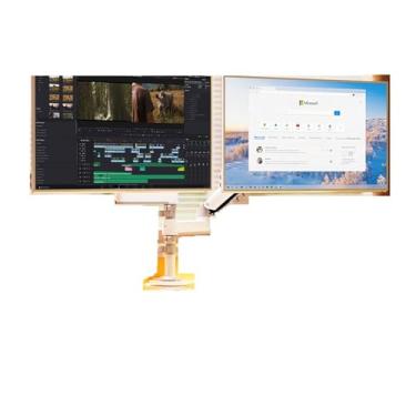 Imagem de BEGWVDJTP Monitor de computador Suporte de tela dupla superior e inferior Notebook com base de mesa de elevação de coluna 9 kg de rolamento de carga (branco)