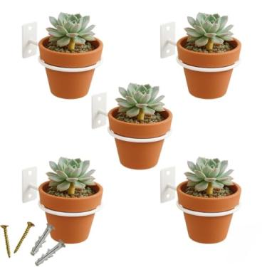 Imagem de Kit 05 Suporte Vaso de Parede para Plantas Redondo Aço Reforçado + Parafusos e Buchas(Branco)