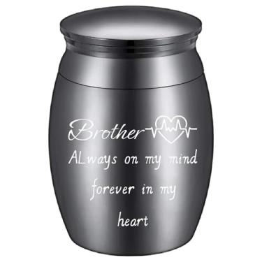 Imagem de CREATCABIN Mini Urna de Lembrança Pequeno Irmão Urna Liga Preta Miniatura Memorial Cremação Compartilhando Cinzas Recipiente com Saco Colher Pano para Enterro Fúnebre Humano Comemorativo 1,6 x 1,2