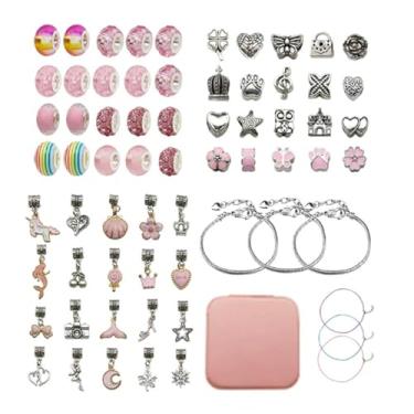 Imagem de ZJchao Kit para Fazer Pulseiras DIY Conjunto de Fabricação de Joias Com Caixa de Armazenamento Portátil para Crianças Meninas Temas de Fantasia de Fada Cósmica Correntes Ajustáveis (Conjunto Rosa)