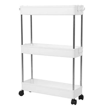 Imagem de Carrinho de Armazenamento Fino Multicamadas Unidade Prateleiras Móvel Organizador com Ganchos para Cozinha Banheiro Sala Lavanderia Armário Escritório
