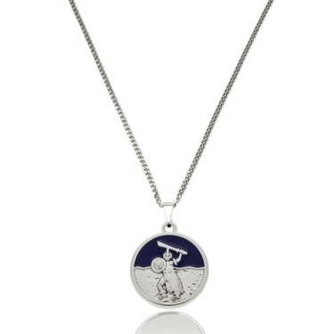 Imagem de Colar Orixá Ogum Imagem Resinada Umbanda - Prateado - Balaio de Santo