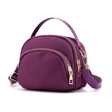 Imagem de Bolsa pequena para senhoras, bolsa crossboby feminina, bolsa de mão de nylon, bolsa acolchoada, Roxa, Casual