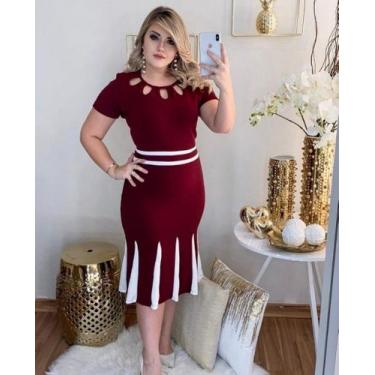 Imagem de Vestido MIDI Plus Size Nesga Moda Feminina Evangélica, Vinho, G1