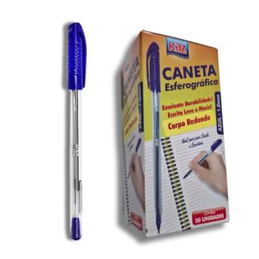 Imagem de Caneta Esferográfica 1.0 c/ Tampa Clips Azul Caixa 50 unid - Kaz
