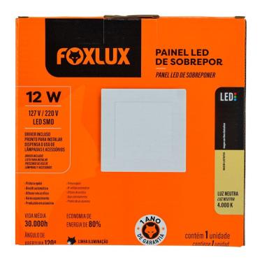 Imagem de Painel Led Quadrado Sobrepor 12W 4000K Bivolt Foxlux