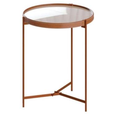 Imagem de Mesa Lateral Aqua Pequena Com Vidro Off White Cobre - Imcal - IMCAL MÓ