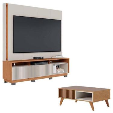 Imagem de Estante Home Theater Jordão Com Pés Off White Freijó e Mesa de Centro 