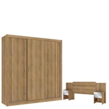 Imagem de Guarda Roupa Casal Ibiza 3 Portas Capuccino Menta Flex e Cabeceira For