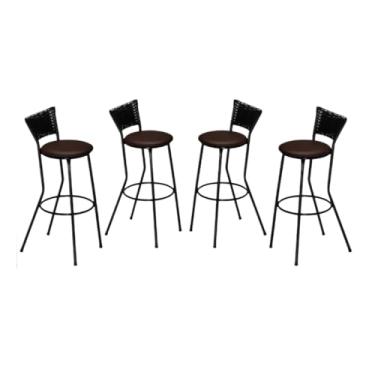 Imagem de Kit de 4 Bancos Banqueta Alto Junco Preto Americano – Ideal para Cozinha, Balcão, Bar e Área Gourmet(Bege,Preto)