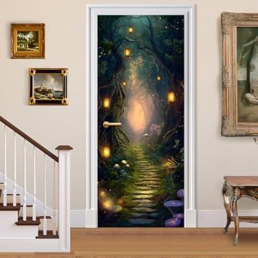 Imagem de BVBOX Adesivos de porta 3D, papel de parede de vinil descascar e colar, mural autoadesivo para decoração de casa 77 cm L x 199 cm A (trilha na floresta -2, 77 cm L x 199 cm A)