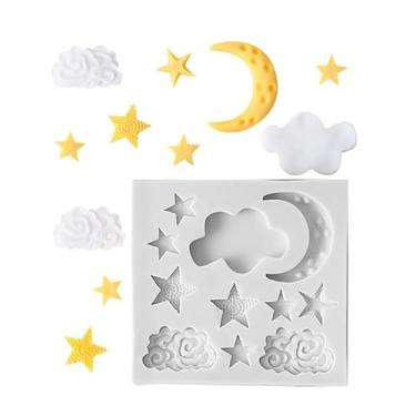 Imagem de Conjunto de moldes de chocolate de silicone 3D – Forma de nuvem de estrela da lua e casca de árvore, molde reutilizável de doces e fondant para decoração de bolos, faça você mesmo e fazer sobremesas