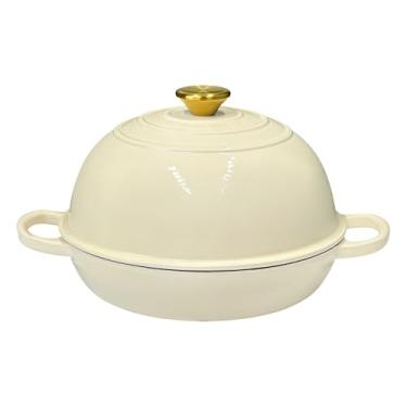Imagem de Panela de forno holandês de ferro fundido esmaltado com tampa – Forno holandês para assar pão de fermento, 6 litros, 26 cm, branco