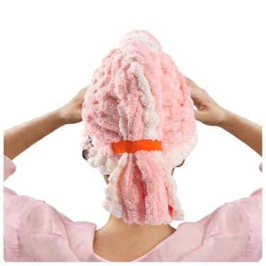 Imagem de KIVMTAR Envoltório de toalha de cabelo super absorvente para mulheres, 1 pacote de toalha de secagem rápida de lã coral, toalhas de cabelo xadrez de nuvem macia para acessórios femininos (rosa)