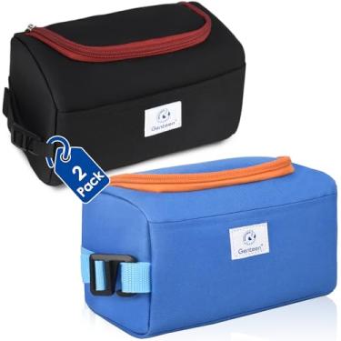 Imagem de Genteen 2 pacotes de lanche congelável construído com pacotes de gelo, bolsa térmica pequena, reutilizável, fecho de zíper com alça de fivela para viagem/escola/trabalho (preto + azul)