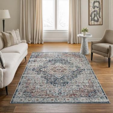 Imagem de Bloom Rugs Caria Tapete lavável antiderrapante 10 x 15 cm - Tapete de área tradicional de terracota/azul-petróleo para sala de estar, quarto, sala de jantar e cozinha - Tamanho exato: 10 x 15 cm