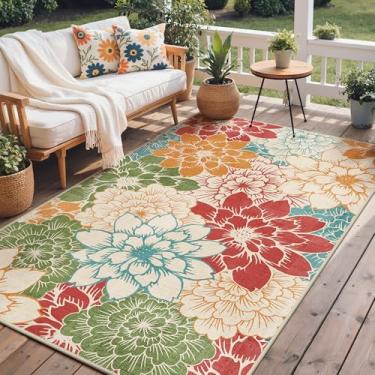Imagem de GENIMO Tapete para área interna e externa, 1,8 m x 20,3 cm, lavável à máquina para pátio, impermeável, antiderrapante, fácil de limpar, floral, tapete externo para sala de estar, quarto, trailer