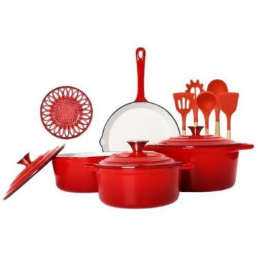 Imagem de Conjunto de Panelas de Ferro Fundido Esmaltado 10 Peças - Frigideira, 