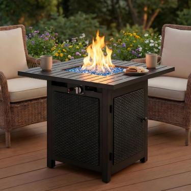 Imagem de FansaFurn Mesa de fogueira de propano preto, mesa de fogueira a gás 50.000 BTU com tampa removível e pedra vulcânica, mesa quadrada com capa, 76 cm, ideal para jantar ou festa no pátio, jardim