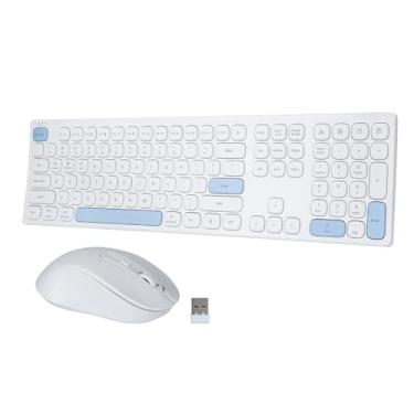 Imagem de Combo de teclado e mouse sem fio, teclado de computador HUO JI 2,4G, azul branco silencioso e macio