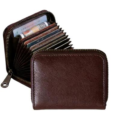 Imagem de Carteira com 12 compartimentos para cartão de crédito com bloqueio de RFID, para mulheres e homens, carteira fina de couro PU com zíper e bolsa para moedas, bolsa organizadora de armazenamento de