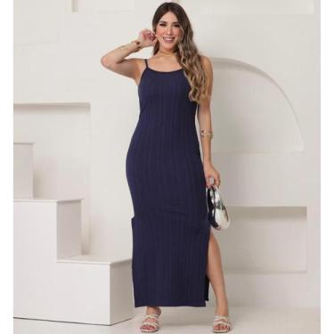 Imagem de Vestido Longo Ribana c/ Fenda nas Laterais - Sem marca, Marinho, Único
