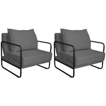 Imagem de Kit 02 Poltronas Decorativas Sevilha Base de Ferro Preta Sintético - D