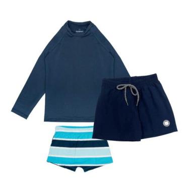 Imagem de Kit 3 Peças 1 Blusa +1 Sunga Boxer +1 Shorts Tactel Praia - Fofotinhos