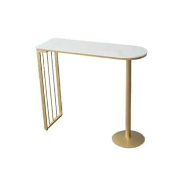 Imagem de Mesa de bar de mármore com moldura de metal para casa luz luxuosa mesa de jantar de cozinha de pé alto (ouro, 120 x 40 x 105 cm)