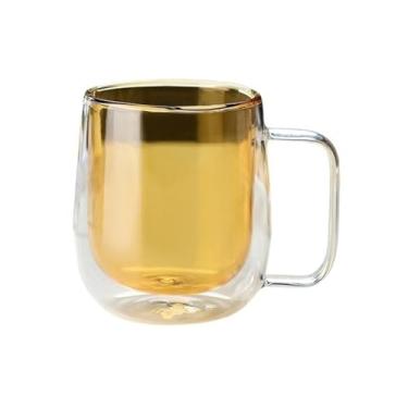Imagem de Canecas de café de vidro de parede dupla com alça, copos de vidro borossilicato colorido de 250 ml para bebidas quentes e frias, cappuccino, latte e chá (âmbar)
