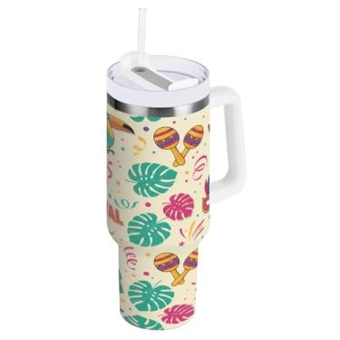 Imagem de Blueangle Copo isolado carnaval carnaval 1,134 g com alça e tampa de palha, caneca de viagem reutilizável de aço inoxidável (557)