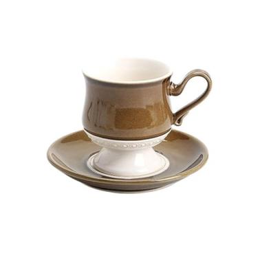 Imagem de Xícara de caneca de alta qualidade e requintadas xícaras de chá da tarde britânicas xícaras de café xícaras de cerâmica vintage e pires conjunto leve de luxo canecas de café/chá (marrom)