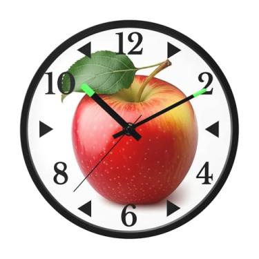 Imagem de STAYTOP Relógio de parede de LED com maçãs vermelhas frescas para quarto com brilho noturno, relógios de parede silenciosos de 30 cm para decoração de sala de estar, controle de som, relógio de parede