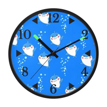 Imagem de STAYTOP Lindo relógio de parede de LED tubarão para quarto com brilho noturno, relógios de parede silenciosos de 30 cm para decoração de sala de estar, controle de som, relógio de parede moderno que