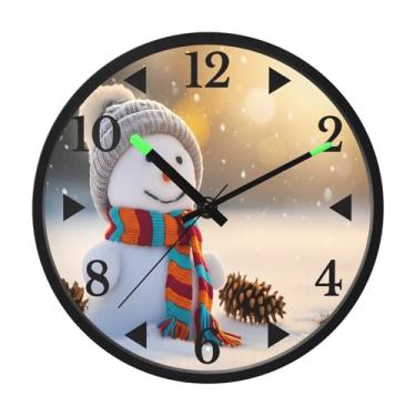 Imagem de STAYTOP Relógio de parede de LED de boneco de neve de Natal para quarto com brilho noturno, relógios de parede silenciosos de 30 cm para decoração de sala de estar, controle de som, relógio de parede