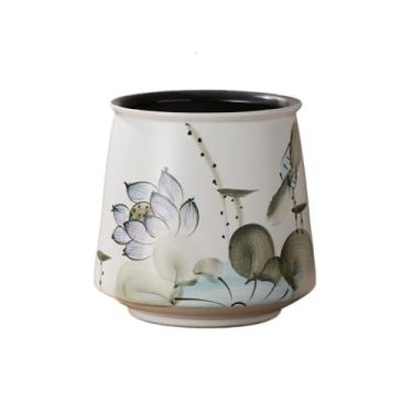 Imagem de KHUTRW3D Vaso de planta retrô chinês desenhado à mão, vaso de orquídea de grande diâmetro, vaso interno e externo