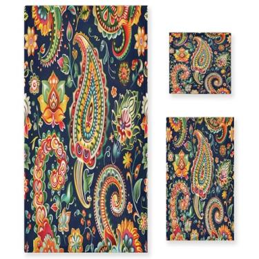 Imagem de xigua Paisley Conjunto de toalhas de banheiro com flores absorventes macias 3 peças toalha de banho toalha de mão toalhas decorativas para banheiro, academia, hotel, praia, piscina